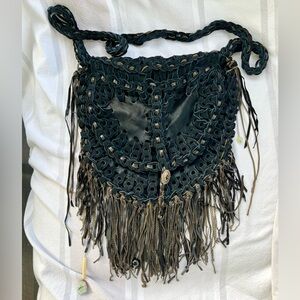 Boho Black Fringe Crossbody Bag - Unbranded